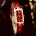 Womens Watches Fashion Square Ladies Quartz Watch Bracelet Set Green Dial Simple Leather Luxury Women Watches - Sun Studio