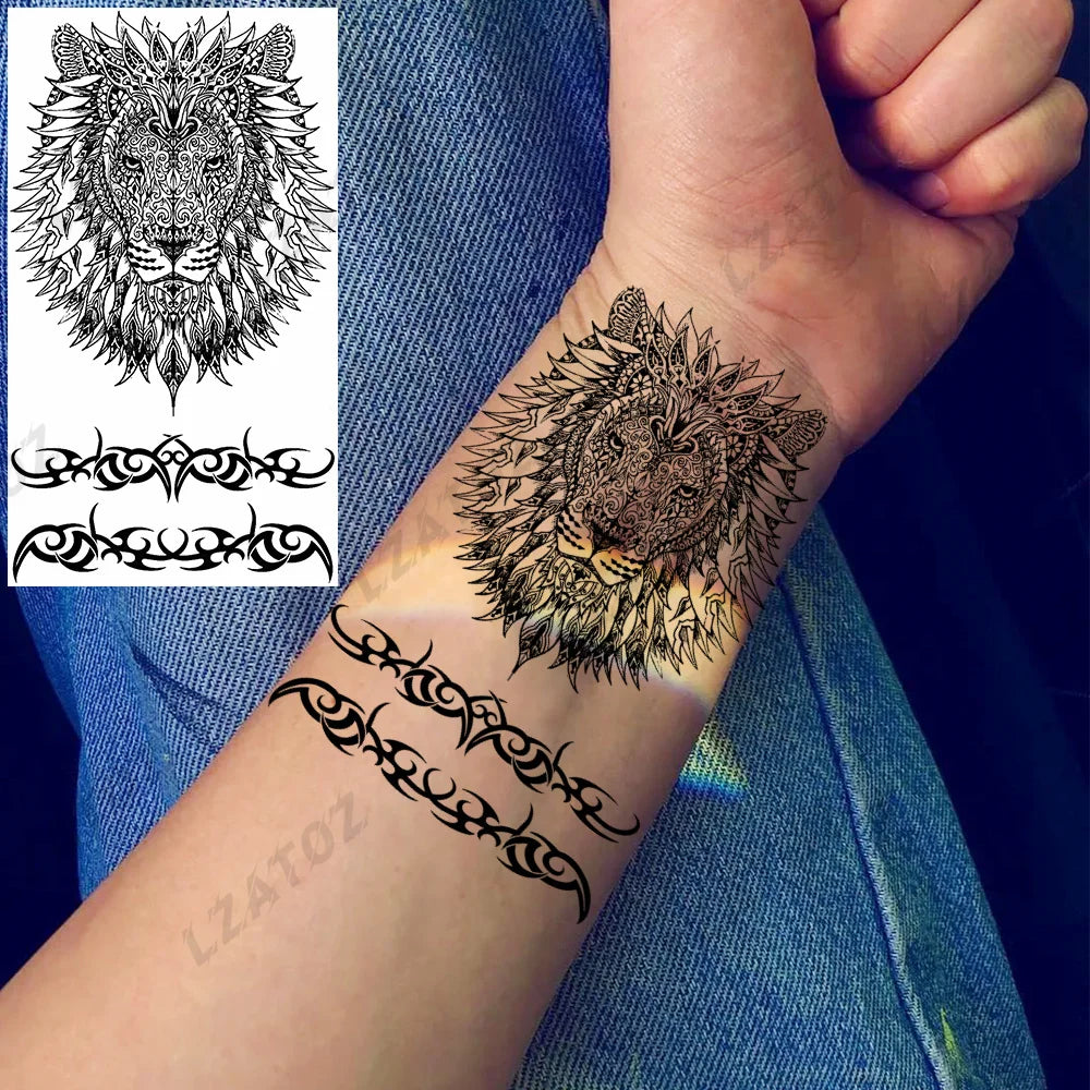 Unique Triangle Ocean Wave Temporary Tattoos For Men Women Realistic Tiger Lion Fake Tattoo Stickers Saying Transfer Art Tatoos