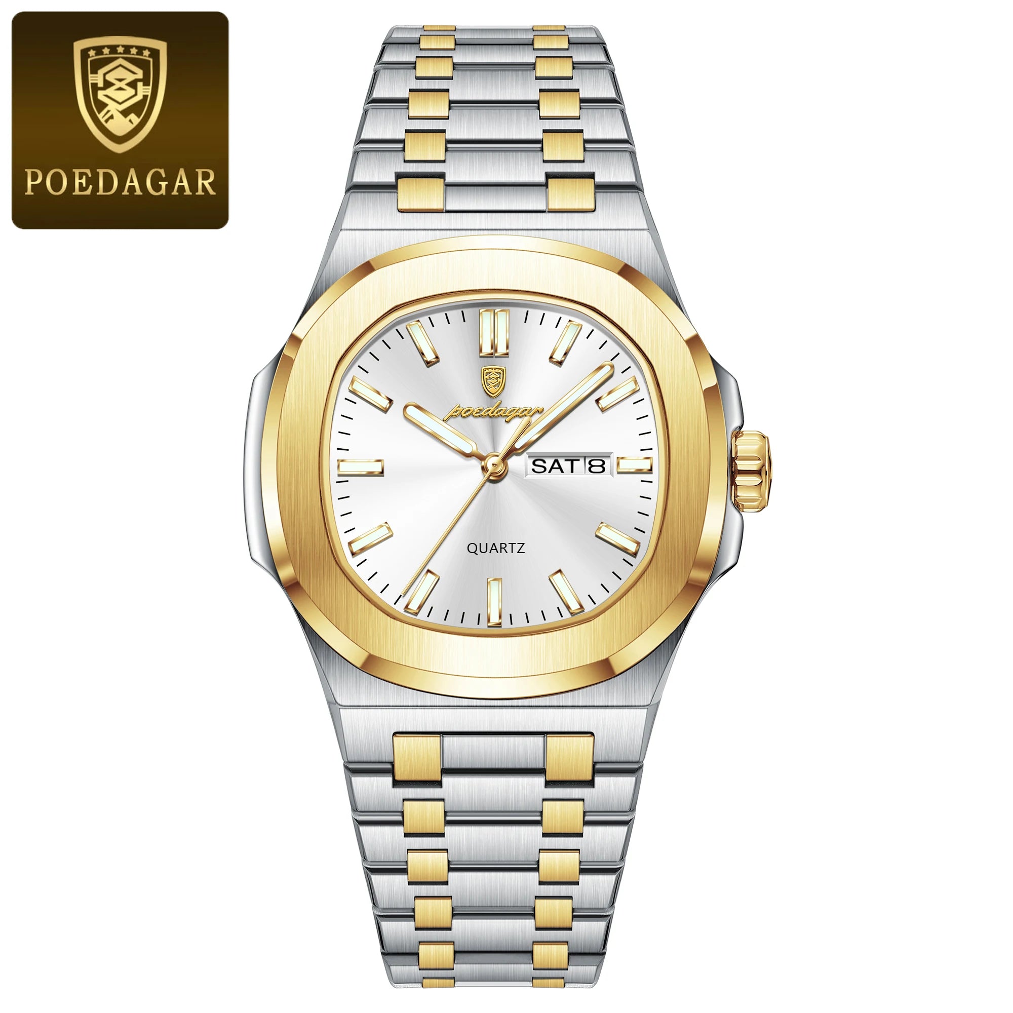 POEDAGAR Luxury Square Men's Watches Waterproof Luminous Date Week Men Watch Stainless Steel Fashion Quartz Man Wristwatch Reloj - Sun Studio