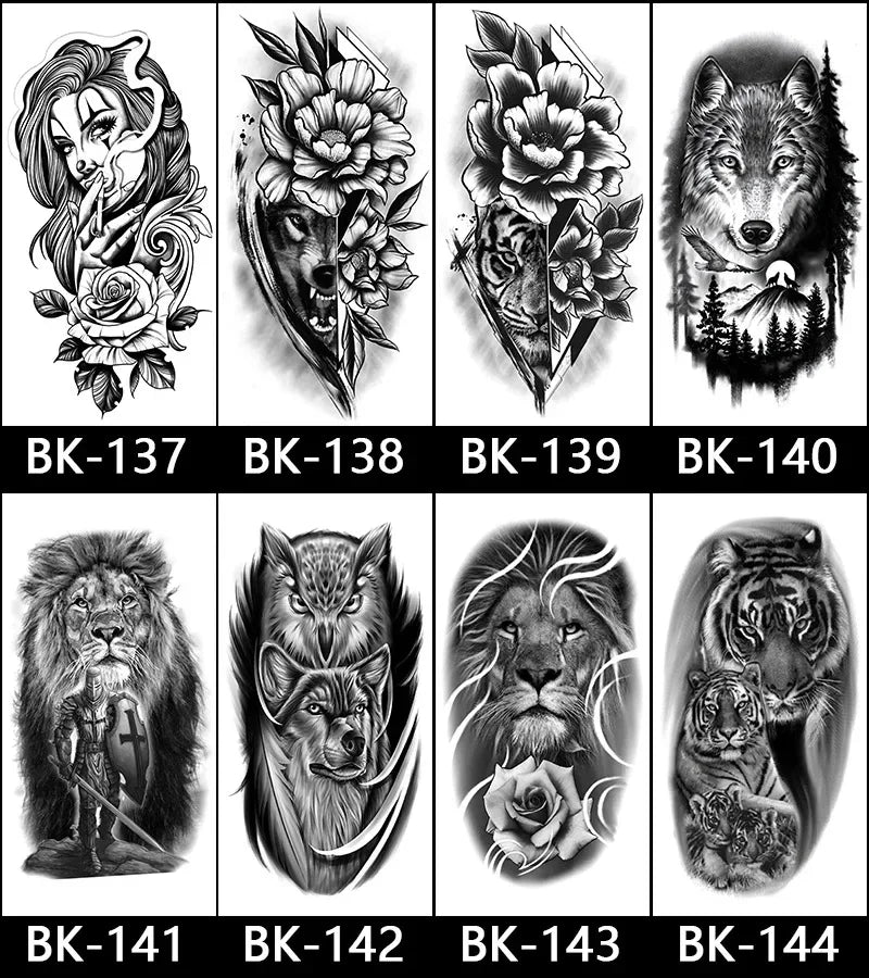 Rose Blossom Tattoo Temporary Waterproof Butterfly Fake Tattoo for Woman Black Flower Sketch Tattoo Sticker - Sun Studio