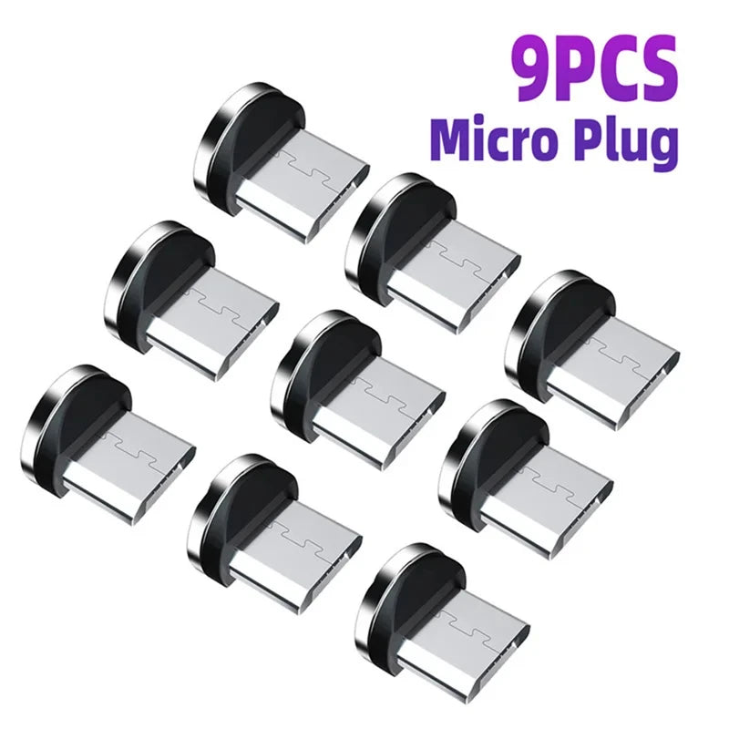 9pcs Converter Charging Cable Adapter For Mobile Phone 360 Degree Rotation Magnetic Tips Replacement Parts Easy Operate Durable - Sun Studio