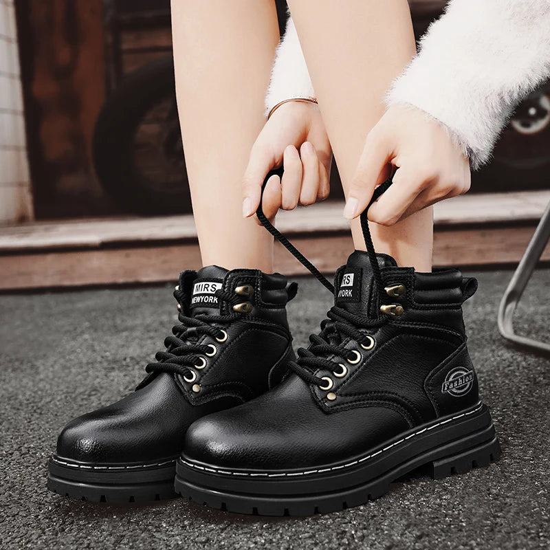 High Quality Leather Mens Boots New Arrival Male High Top Flats Comfortable Lace-Up Low Top Sneakers Stylish Male Ankle Boots - Sun Studio