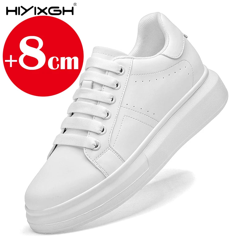 New men's leather elevator shoes 6 cm 8 cm invisible height increase white black sneakers leather height increase casual shoes - Sun Studio