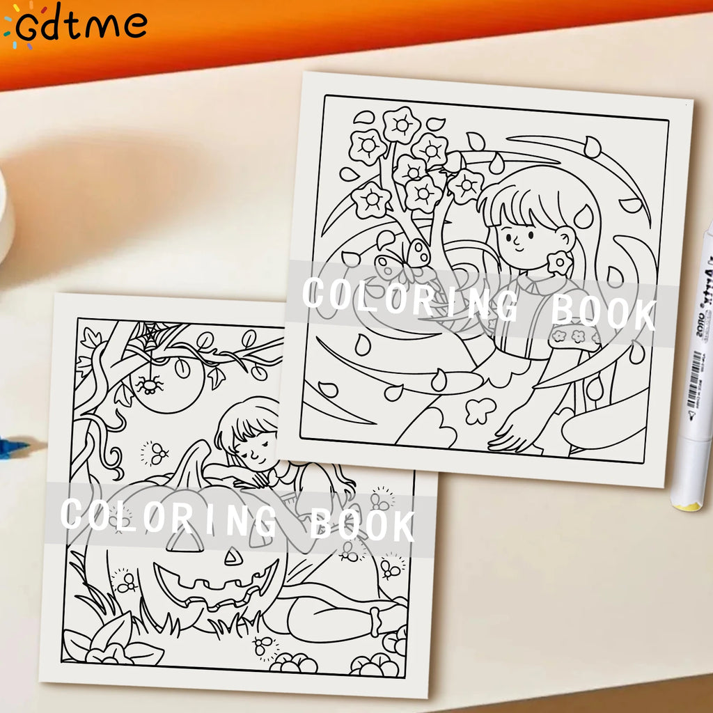 PUMPKIN GIRL Coloring Book for Adults Featuring 24Page Cute Cozy Daily Activities for Relaxation Kids DIY Painting Drawing Books - Sun Studio