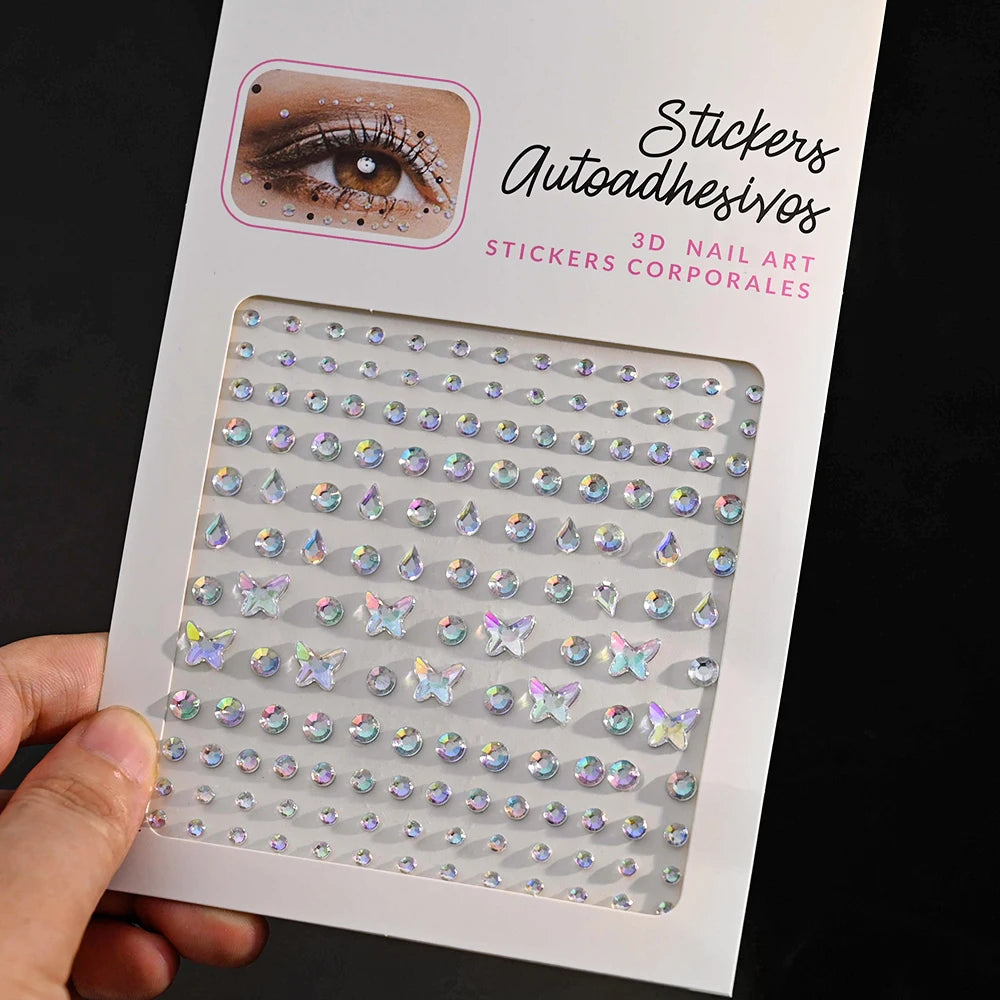1 Stück Gesicht Diamant-Gem-Sticker, 5D, bunte Strass-Tattoo-Aufkleber, für Festival, Nagel, Körper-Make-up, Bling-Schmuck, DIY Gesichtssticker