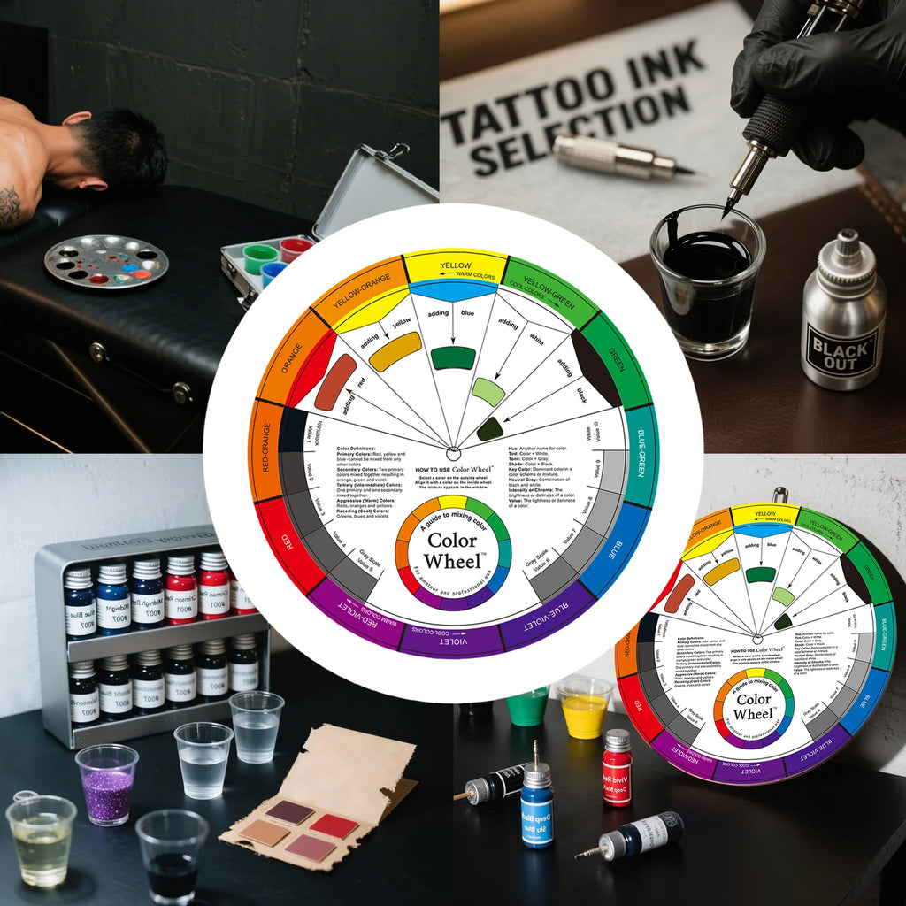 POSEIDON 12 Color English Chromatic Circle Three Tier Design Rotating Color Card For Permanent Makeup Tattoo Supplies - Sun Studio