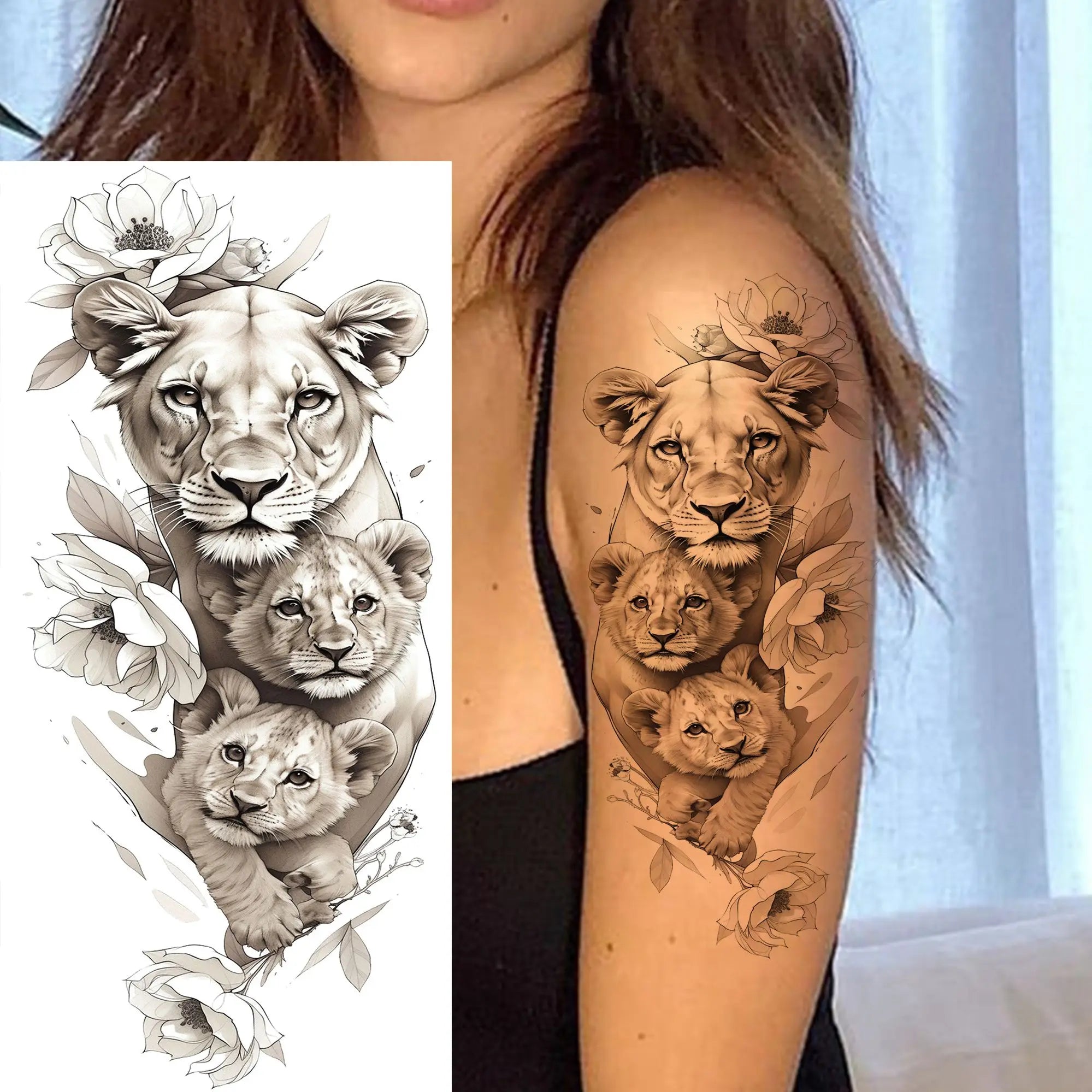 1 Sheet Beautiful Turtle With Flowers Temporary Tattoos Elephant Lion Tatoos Waterproof Realistic Animals Fake Tattoos Stickers - Sun Studio