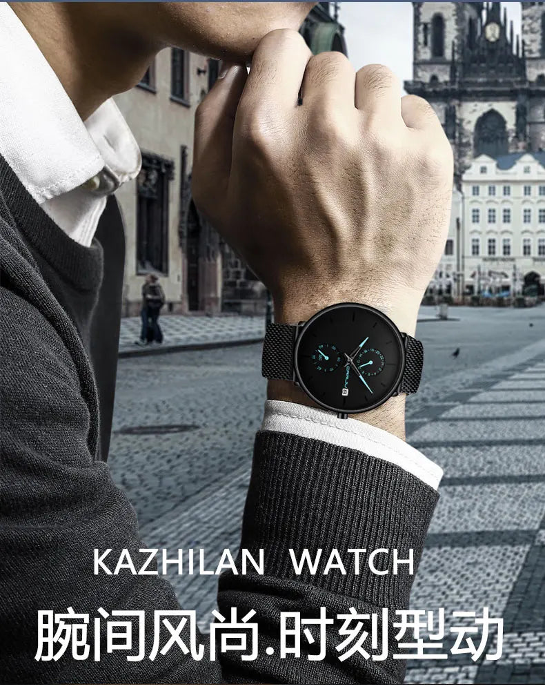 Men Watches Luxury Brand Date Calendar Watches Men Stainless Steel Mesh Watch For Mens Casual Quartz Watch Relogio Masculino Hot - Sun Studio