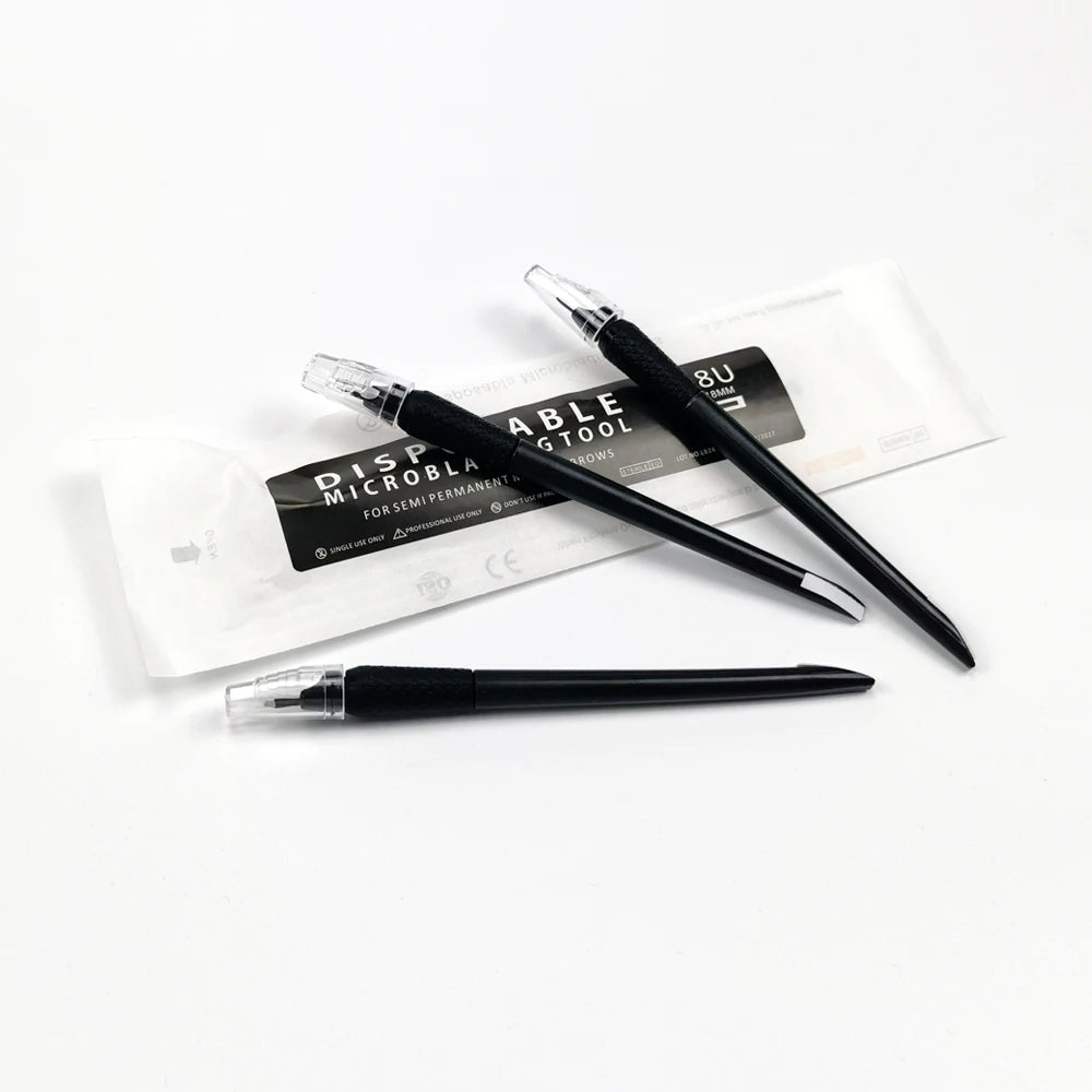 10/50Pcs Disposable Microblading Pen 0.15/0.18mm 18U Sterilized Permanent Makeup Eyebrow Tattoo Pen with U Blades - Sun Studio