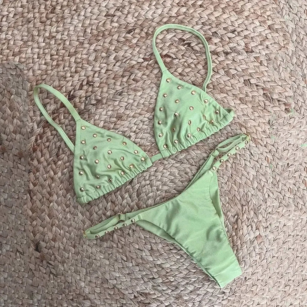 Sexy Swimsuit Bandage Bikini Women Halter Two Piece Swimwear Swimsuit High Waist Bathing Suit Beachwear Bandeau Biquini - Sun Studio