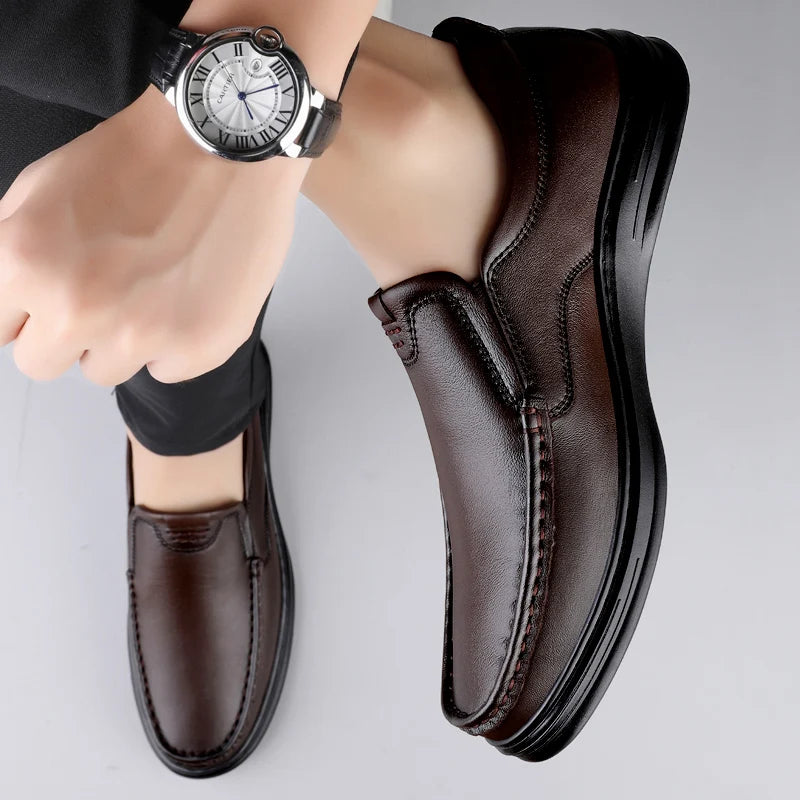Men's Flats Classic All-match Mens Loafers Male High Quality Comfortable Dress Shoes Genuine Leather Mens Slip on Business Shoes - Sun Studio