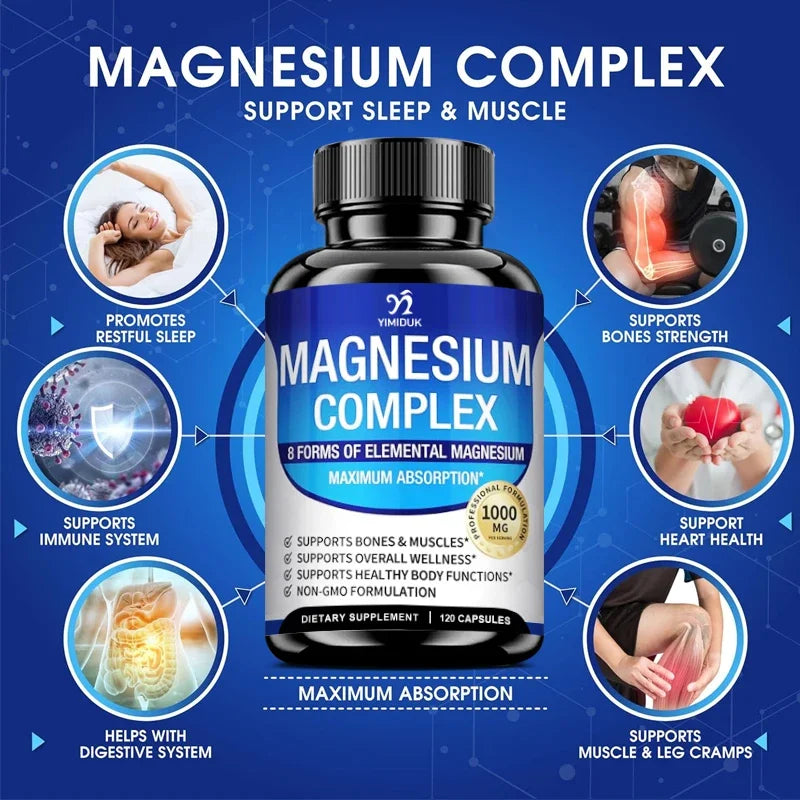 Magnesium Supplements, with Magnesium Glycinate, Magnesium Oxide, Support Stress Relief, Sleep, Heart Health, Nerves, Muscles - Sun Studio