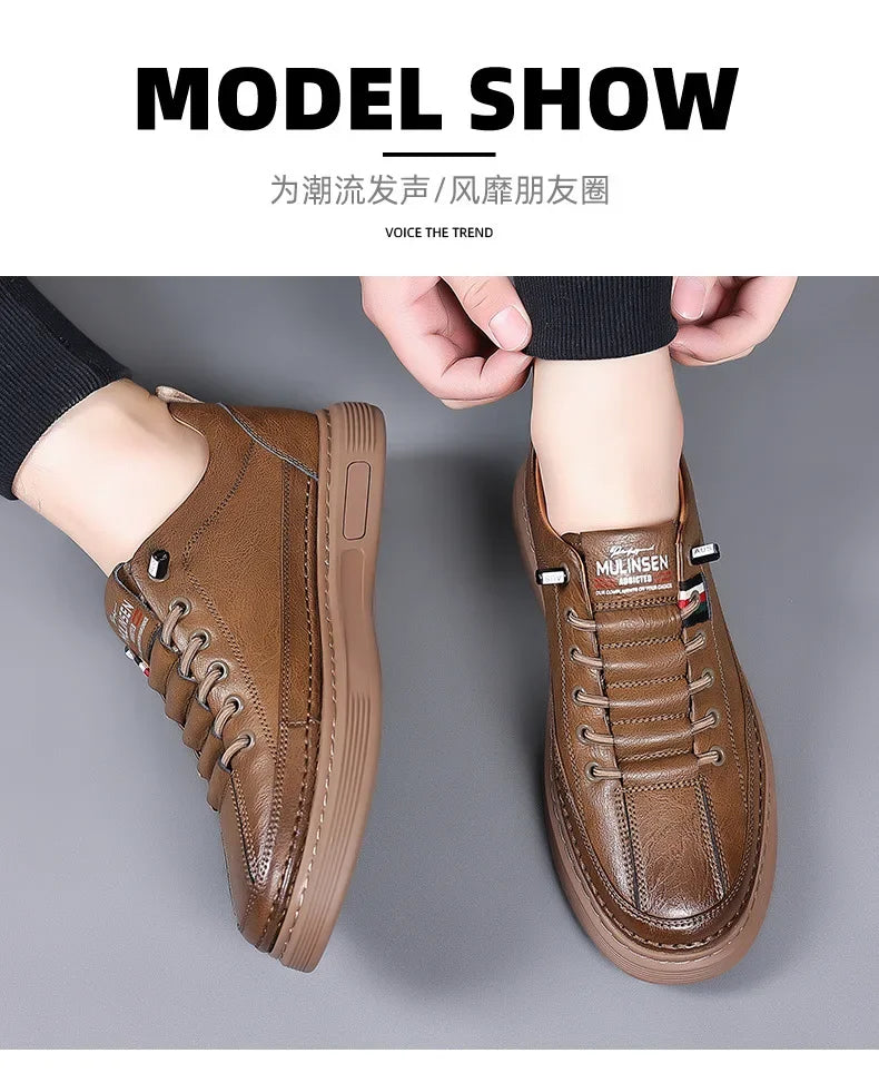 New Leather Shoes for Men Non-slip Sports Fashion Comfortable Sneakers Male Flat Slip-on Casual Brand Men's Casual - Sun Studio