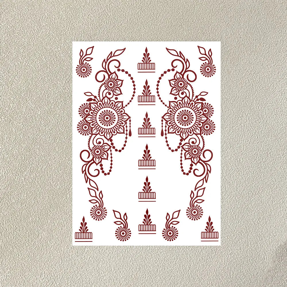 Waterproof Flower Hand Tattoo for Women Maroon Henna Tattoo Stickers for Hand Fingers Body Art Disposable Fake Tattoo Festival