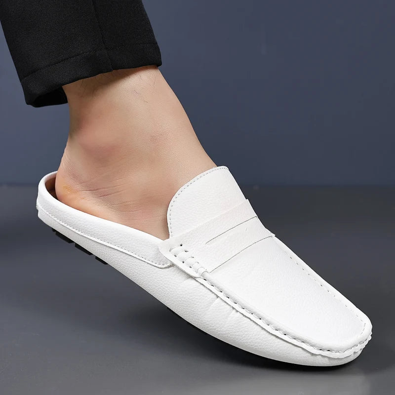 YRZL Loafers Summer Slip on Half Shoes for Men PU Leather Slippers Casual Breathable Comfy Loafers Moccasins Casual Shoes Men - Sun Studio