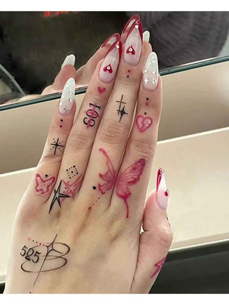 Y2K & 90's Inspired Finger Tattoos - Colorful, Rectangular Design for Girls - Sun Studio