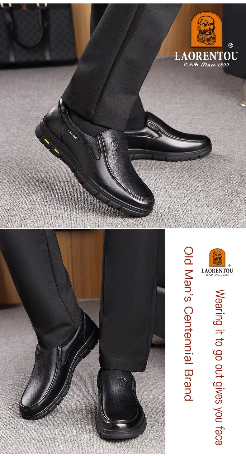 LAORENTOU genuine leather thick soled casual leather shoes for middle-aged and elderly fathers, oversized business shoes 66736 - Sun Studio