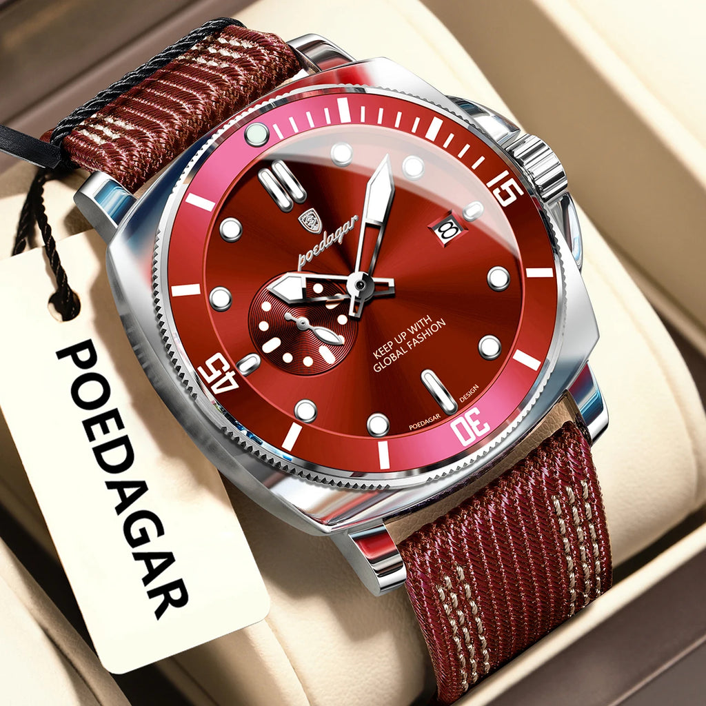 POEDAGAR Luxury Fashion Man Watch Luminous Waterproof Date Sport Watches For Men Nylon Leather Quartz Business Men's Clock Reloj - Sun Studio