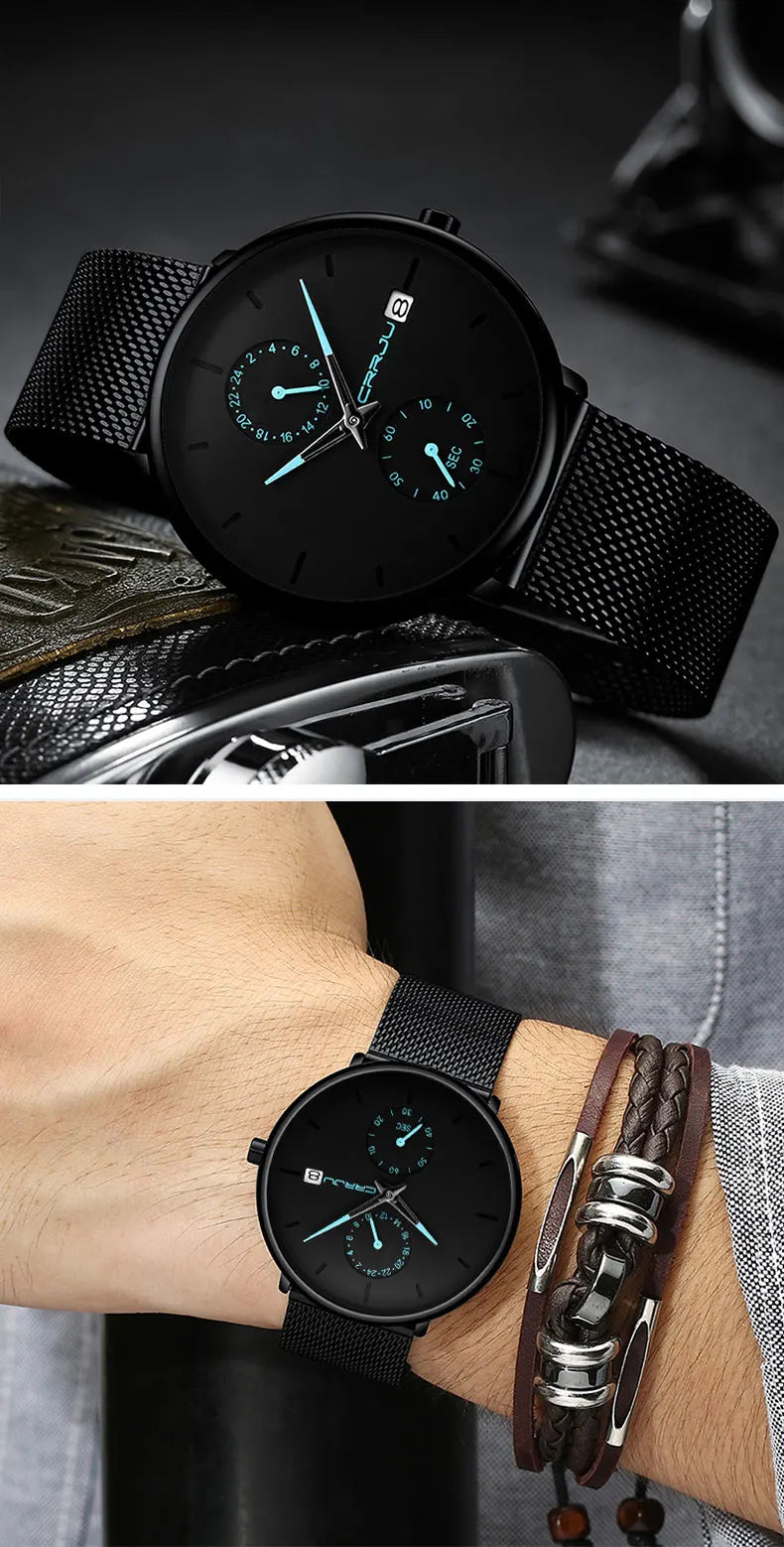 Men Watches Luxury Brand Date Calendar Watches Men Stainless Steel Mesh Watch For Mens Casual Quartz Watch Relogio Masculino Hot - Sun Studio