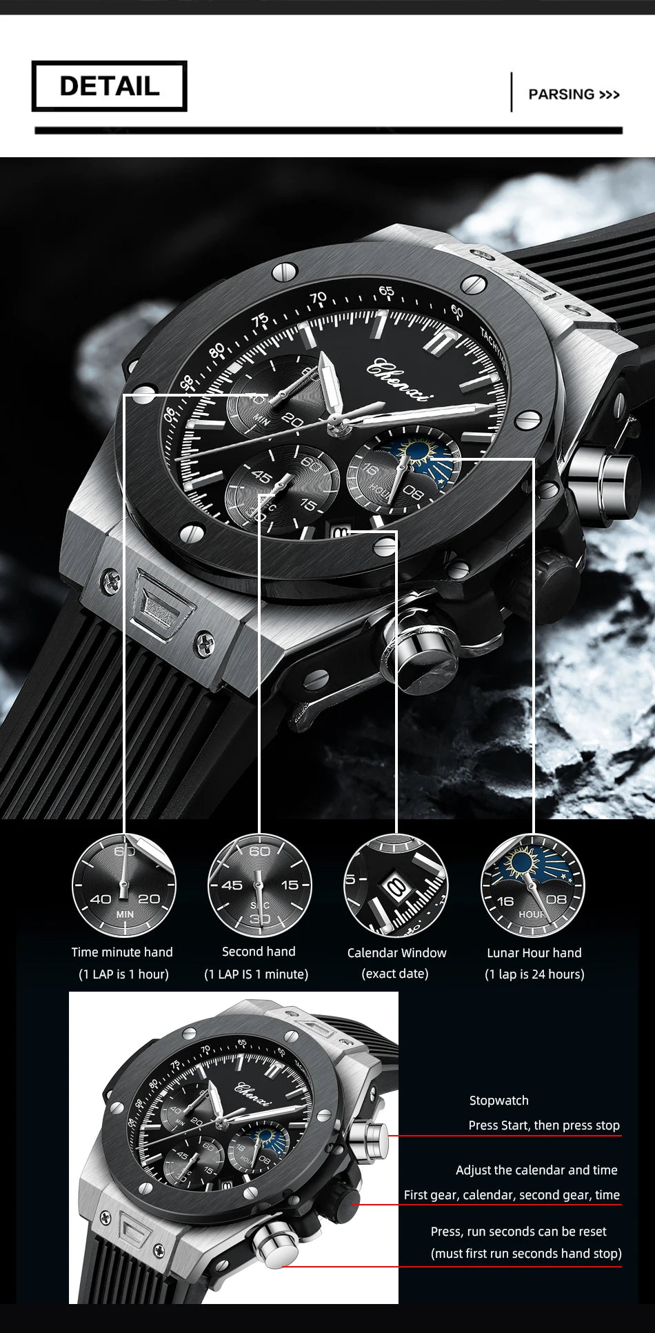 CHENXI Top Brand Luxury Watches for Mens Creative Fashion Luminous Dial with Chronograph Clock Male Casual Wristwatches - Sun Studio
