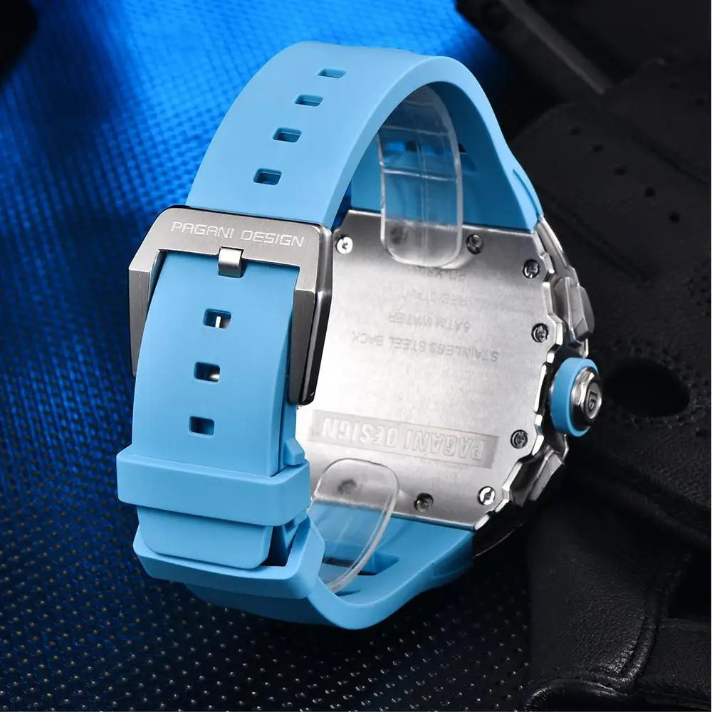 PAGANI DESING Men's Quartz Watches Skeleton Dial 100M Waterproof Sport Rectangle Sapphire glass Watch for Men - Sun Studio