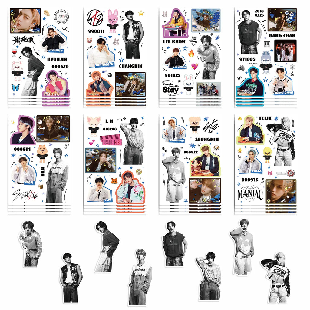 8PCS Kpop Skz Series Stickers Hand Account Skz Team DIY Sticker Notebook Skateboard Waterproof Sticker - Sun Studio