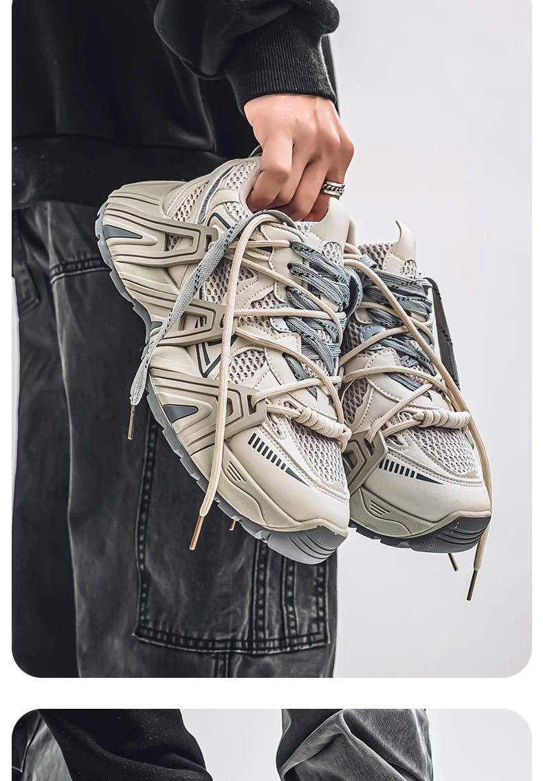 Men's Lace Up Street Sneakers Niche Thick Splicing Mixed Color Sports Shoes Arrival Vulcanization Shoes Punk Breathable Women - Sun Studio