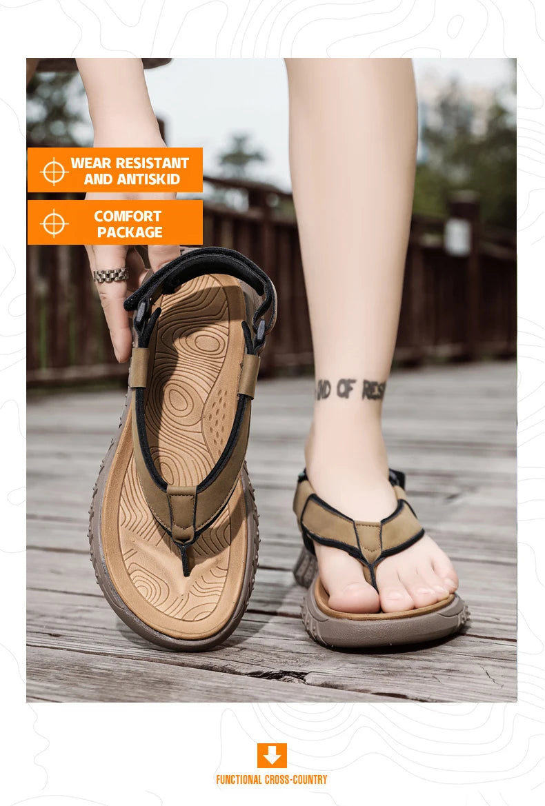 Summer men's casual breathable outdoor beach shoes flip flops waterproof anti slip comfort mesh sandals youth fashion slippers - Sun Studio