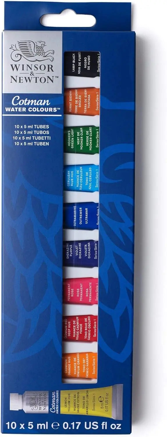 Winsor & Newton Cotman Watercolor Paint Tubes Set - 5ml Tubes (10 or 20 Colors) for Artists, Beginners & Sketching - Sun Studio