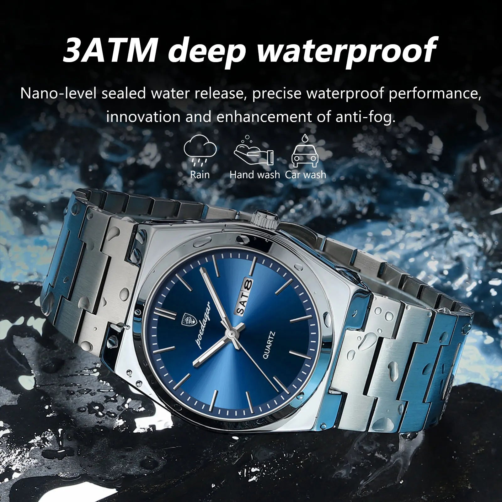 POEDAGAR Luxury Watch For Man Waterproof Luminous Date Week Stainless Steel Men Watch Casual Quartz Men's Watches Male Clock+box - Sun Studio