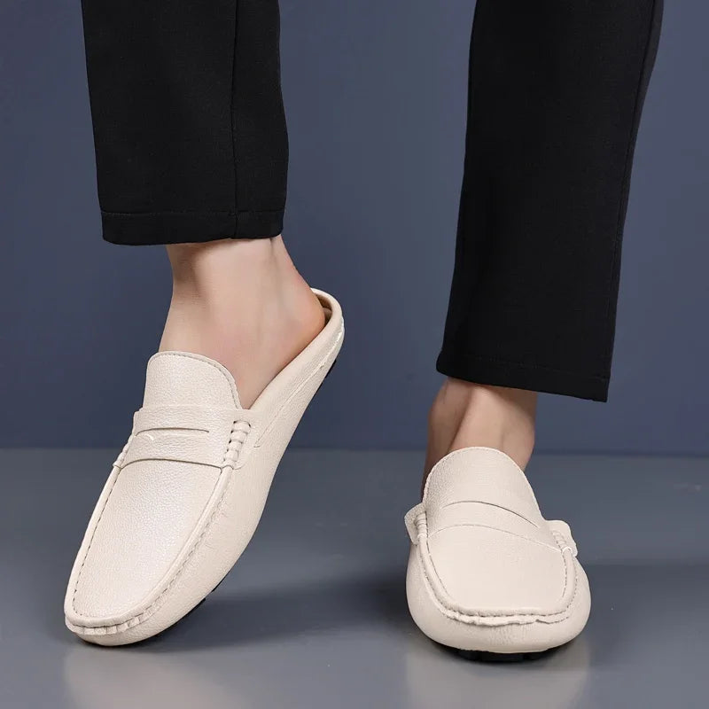 YRZL Loafers Summer Slip on Half Shoes for Men PU Leather Slippers Casual Breathable Comfy Loafers Moccasins Casual Shoes Men - Sun Studio