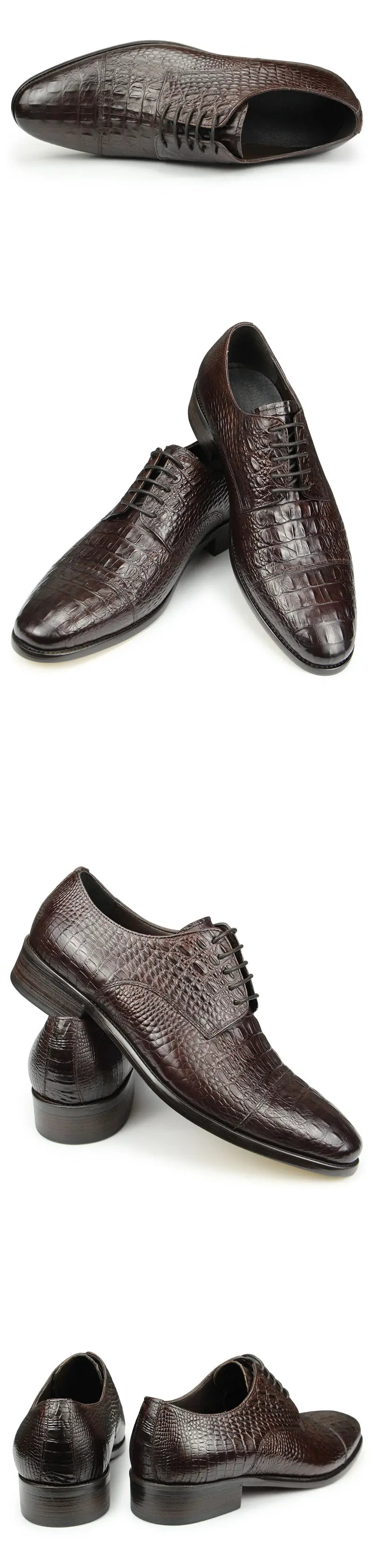 Luxury Crocodile Pattern Genuine Leather Shoes Handmade Men's Vintage Casual Leather Shoes Custom Pointed Toe Oxford Dress Shoe - Sun Studio