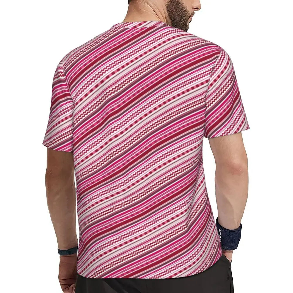 Gym T Shirt For Mens Retro Dots And Stripes T Shirts Fashion Blue Line Design Summer Tees O Neck Basic Graphic Clothes Plus Size - Sun Studio