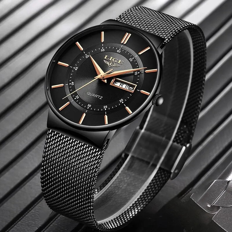 LIGE 2024 Luxury Men Watches Waterproof Ultra Thin Date Clock Male Steel Strap Casual Quartz Watch Men Sports Wrist Watch Man - Sun Studio