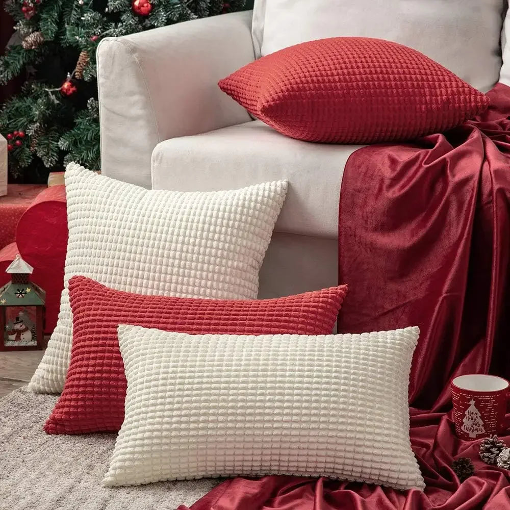 Christmas Red Throw Pillow Covers Decorative Christmas Pillow Covers Soft Corduroy Lumbar Pillow Covers, Cushion Case Home Decor - Sun Studio