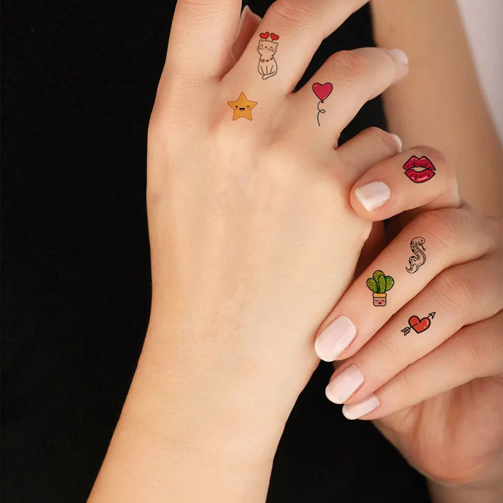 30 Sheets Cute Cartoon Temporary Tattoos for Hands Waterproof Tattoo Stickers Rainbow Fruit Moon Fake Finger Tattoo - Sun Studio