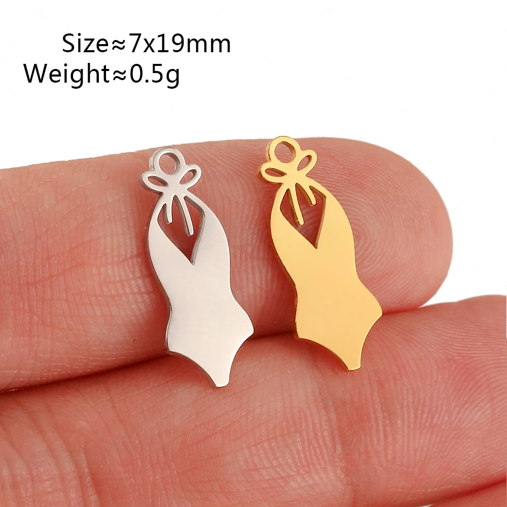 5Pcs Summer Hat/Lip Kiss/Swimsuit/Airplane Travel Charm  Stainless Steel Jewelry Making Craft DIY Bracelets Necklace Accessories - Sun Studio