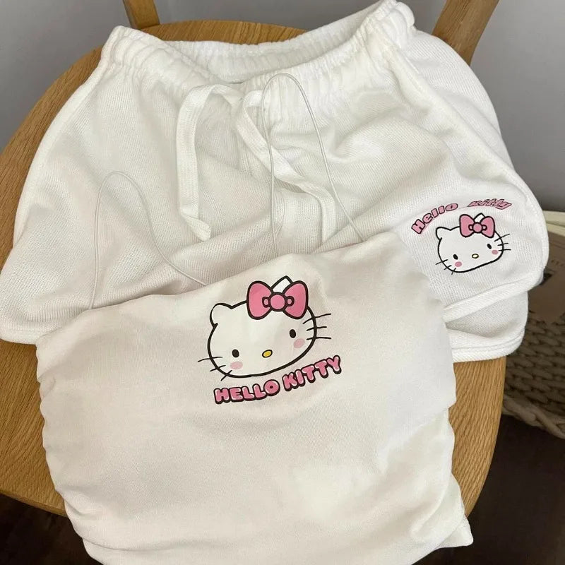 Kawaii Hello Kitty Cartoon Beach Swimsuit Sanrio Women Vest Shorts Suit Pajamas Homewear Casual Underwear Home Clothes Girl Gift - Sun Studio