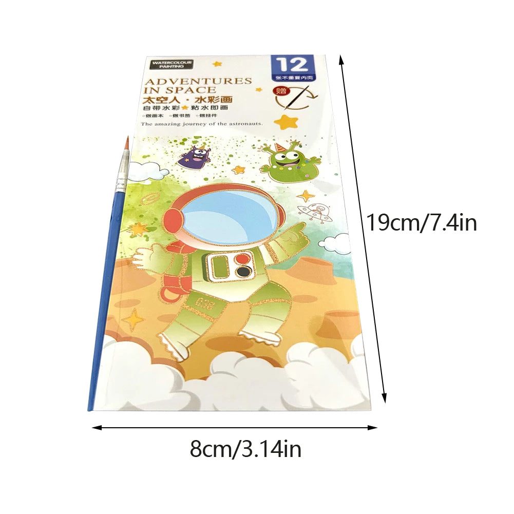 12 Sheets/set Watercolor Painting Book With Paint Brush Gouache Book Portable Kids Graffiti Picture Drawing Stationery - Sun Studio