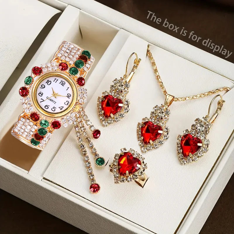 5PCS Luxury Rhinestone Women Watches Jewelry Set Fashion Adjustable Bangle Ladies Quartz Wristwatch Reloj Mujer（Without Box） - Sun Studio