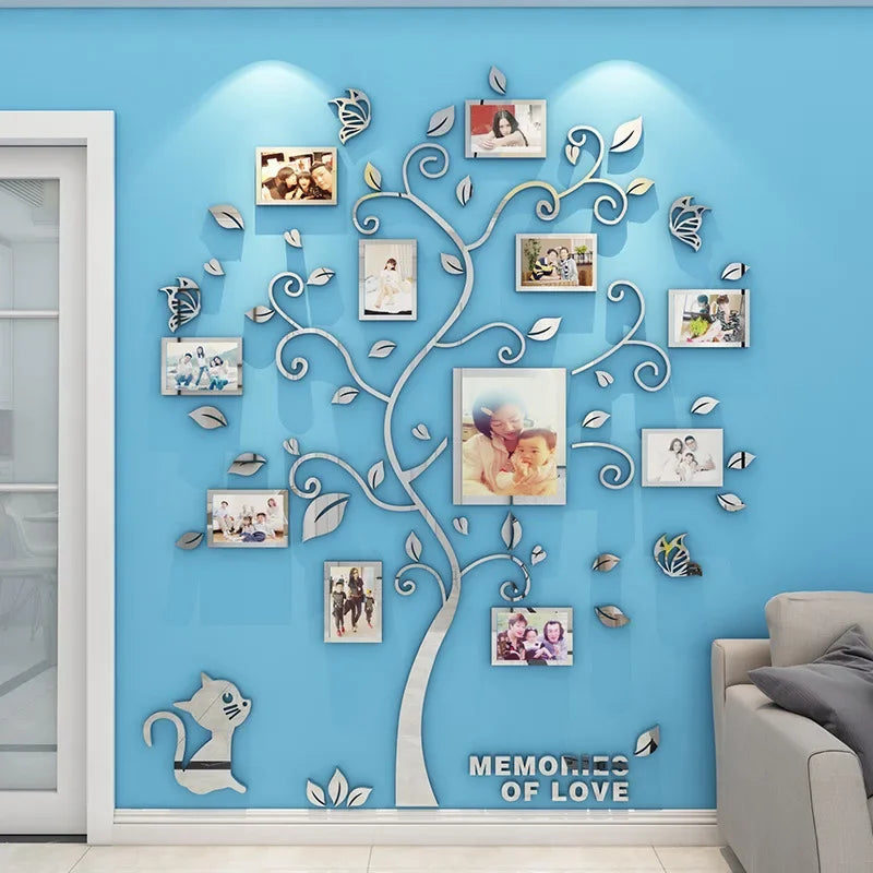 3D Acrylic Sticker Tree  Mirror Wall Decals DIY Photo Frame Family Photo for Living Room Art Home Decor picture frames wall - Sun Studio