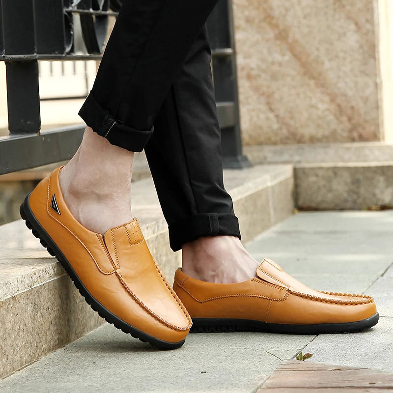 Genuine Leather Men Casual Shoes Luxury Brand 2025 Mens Loafers Moccasins Breathable Slip on Black Driving Shoes Plus Size 37-47 - Sun Studio
