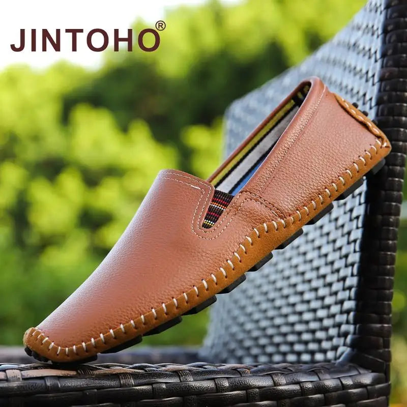 JINTOHO Big Size Men Genuine Leather Shoes Slip On Black Shoes Real Leather Loafers Mens Moccasins Shoes Italian Designer Shoes