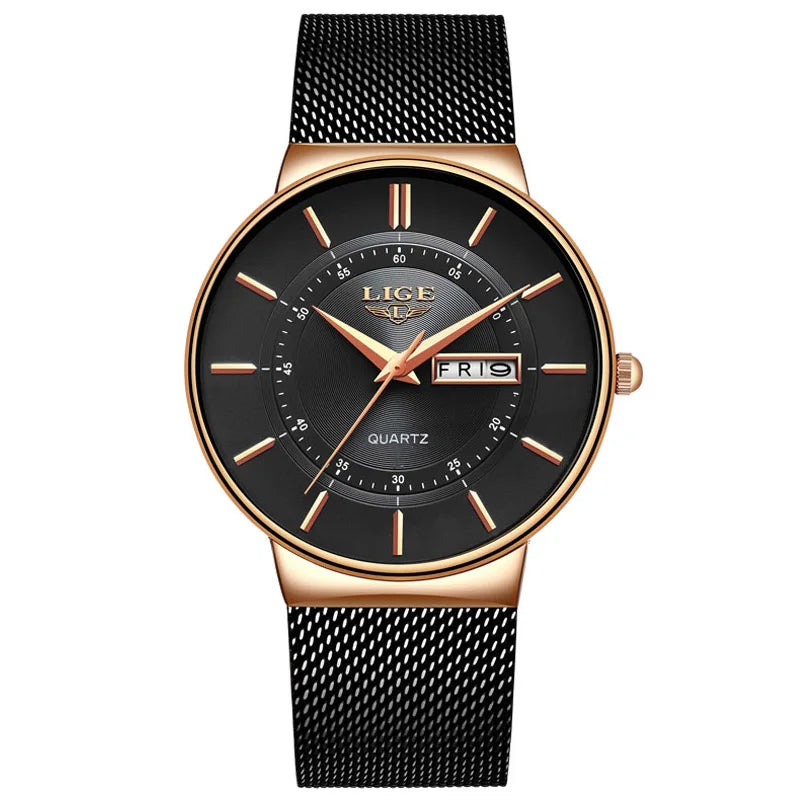LIGE 2024 Montres de luxe pour hommes Étanche Ultra Mince Date Horloge Homme Bracelet en acier Montre à quartz décontractée Hommes Montre de sport Homme