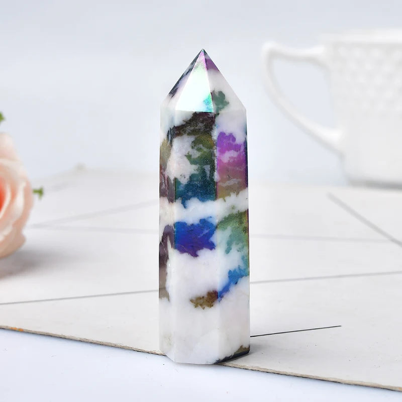 Natural Aura Stone Crystal Point Healing Obelisk Black and White Zebra Quartz Wand Beautiful Ornament for Home Decor Pyramid - Sun Studio