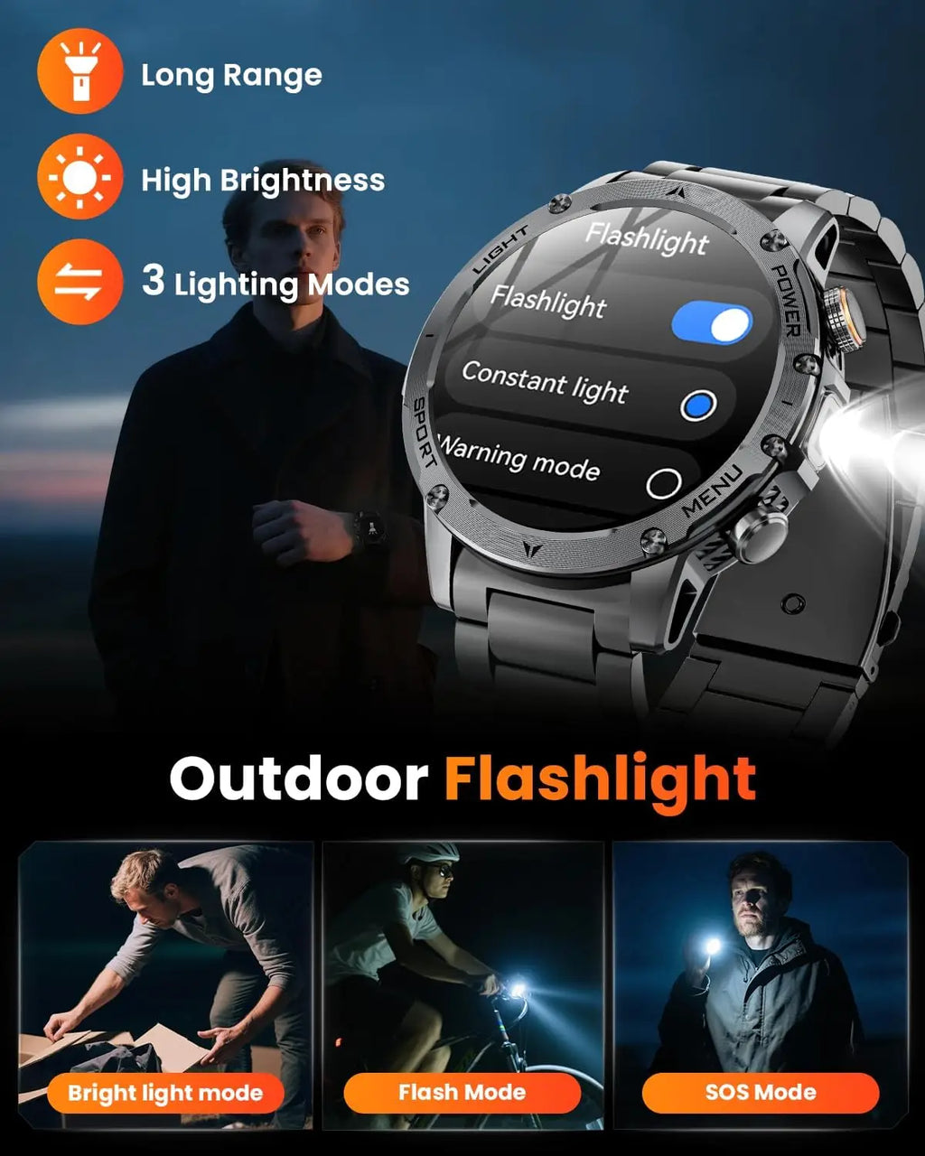 New Men Military Outdoor 1000mAh Battery Smart Watch GPS NFC Watches 3ATM Waterproof Swim 1.7-inch HD Bluetooth Call Smartwatch - Sun Studio