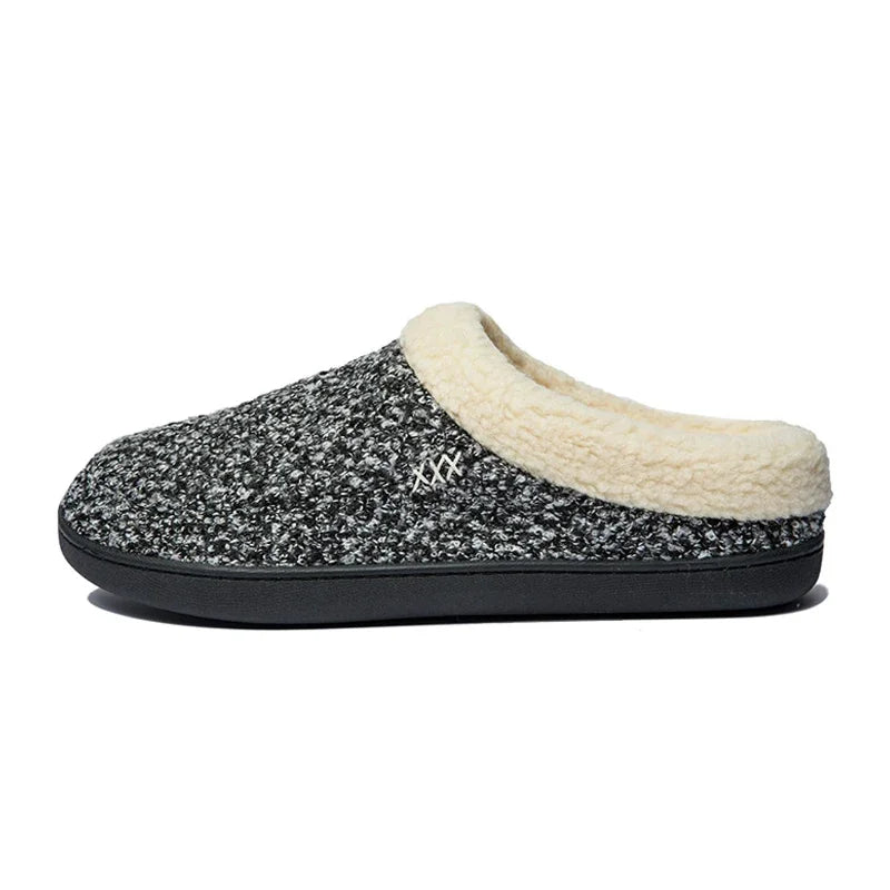 Men Slippers Black New Winter Suede Slippers Warm Indoor Slipper Waterproof Home House Shoes Men Warm Velvet Fur Knitting Shoes - Sun Studio