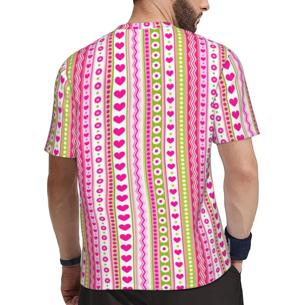Gym T Shirt For Mens Retro Dots And Stripes T Shirts Fashion Blue Line Design Summer Tees O Neck Basic Graphic Clothes Plus Size