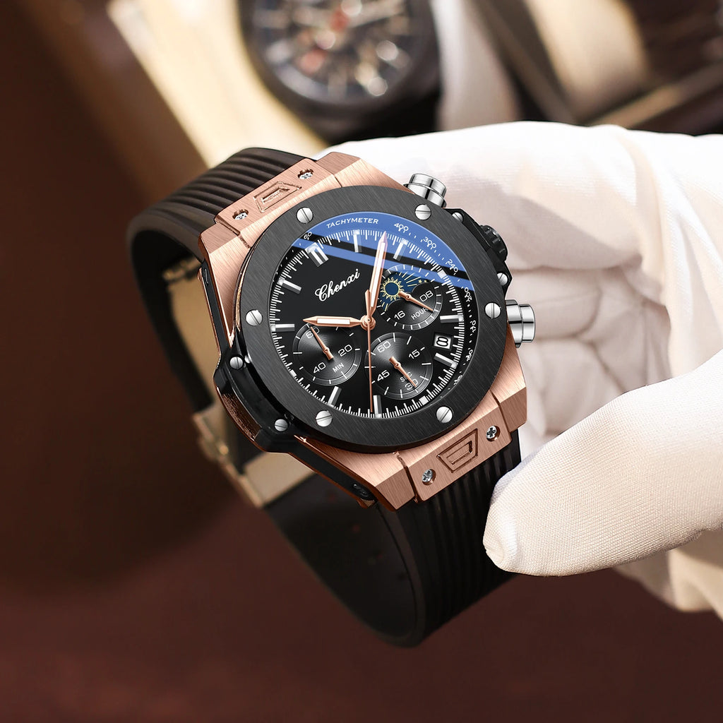 CHENXI Top Brand Luxury Watches for Mens Creative Fashion Luminous Dial with Chronograph Clock Male Casual Wristwatches - Sun Studio