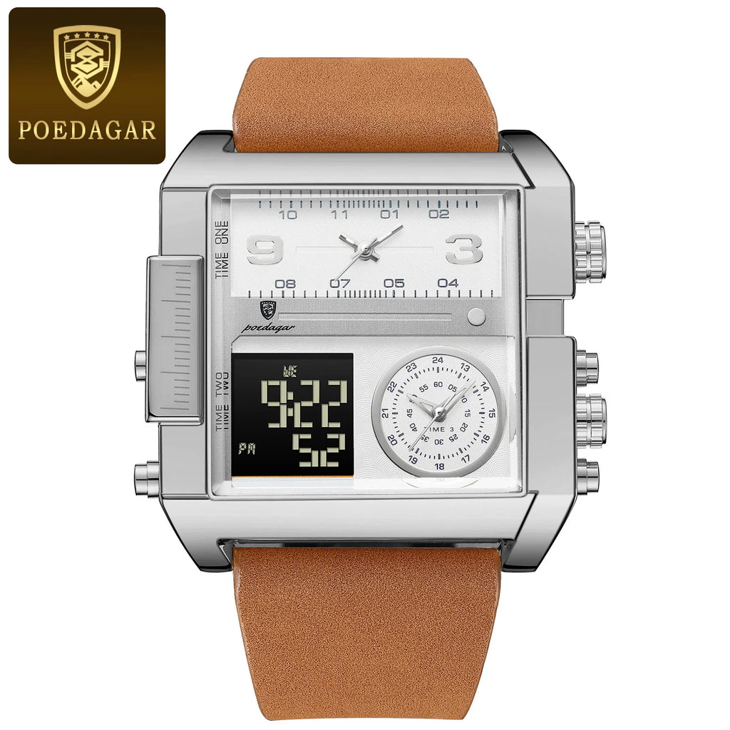 POEDAGAR Luxury Fashion Digital Male Clock Waterproof Luminous Quartz Men Wristwatch Date Week Military Electronic Men's Watches - Sun Studio